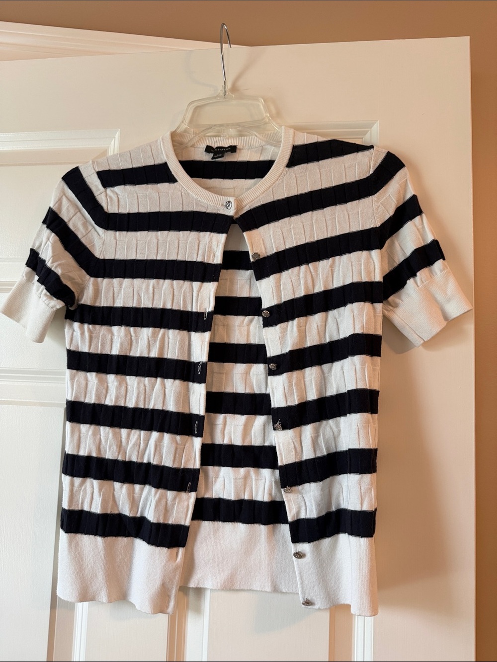 EUC Ann Taylor Striped Short Sleeve Cardigan